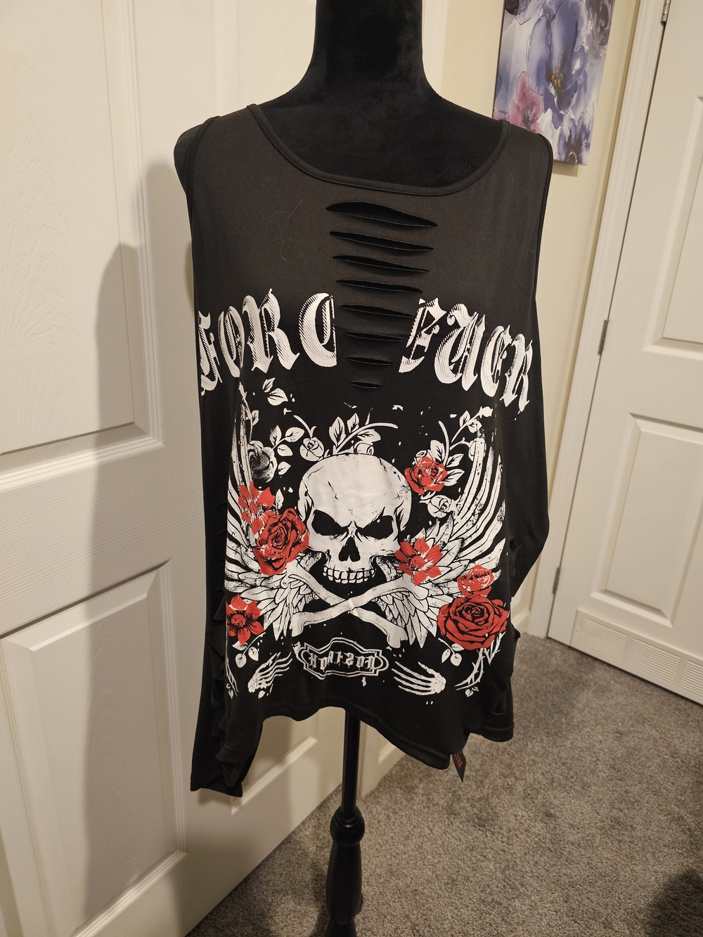 Black Skull & Rose Sleeveless Top